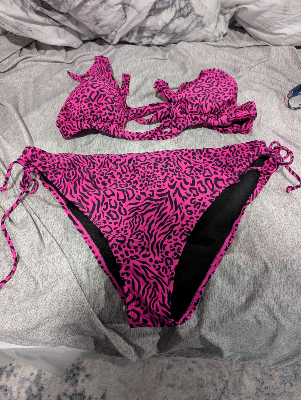 Hot Pink Animal Print Tie-Side Bikini